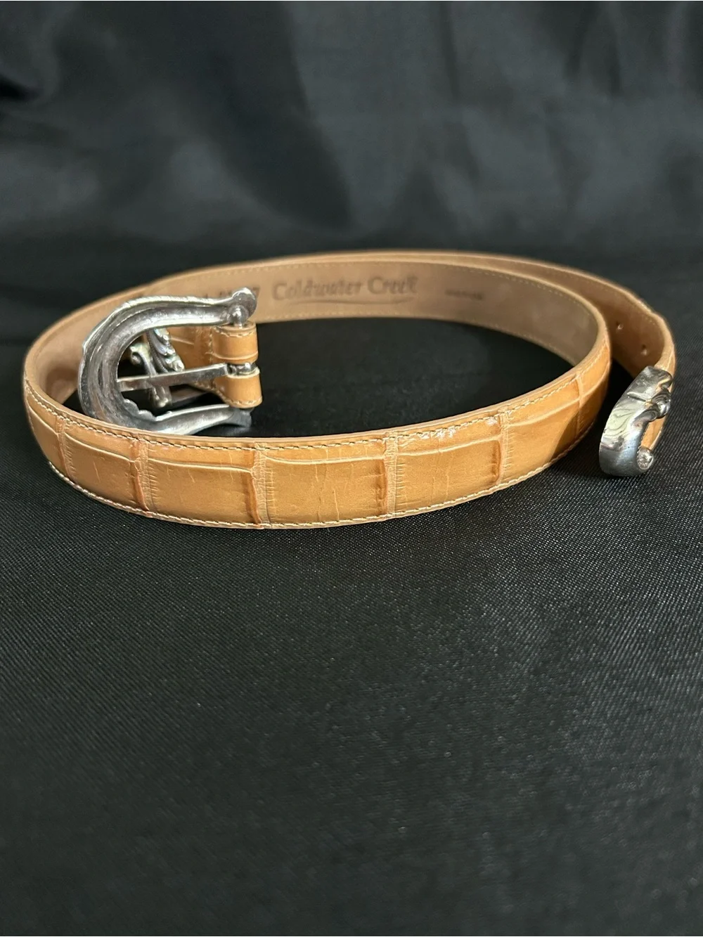 Coldwater Creek 40” Women’s Tan Leather Belt Decorative Silver Buckle
